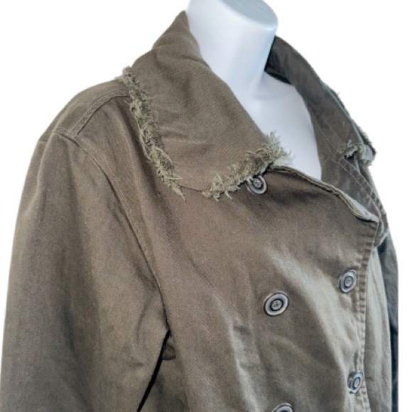 NSF Double Breasted Cotton Jacket Cotton Frayed Hem Sz Lg Olive Green Steampunk - Picture 5 of 10
